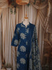 Deep Teal Blue Floral Motif Printed Design Cotton Straight Cut Salwar Suit with Matching Dupatta