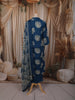 Deep Teal Blue Floral Motif Printed Design Cotton Straight Cut Salwar Suit with Matching Dupatta