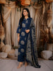 Deep Teal Blue Floral Motif Printed Design Cotton Straight Cut Salwar Suit with Matching Dupatta