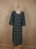 Deep Teal Blue Floral Printed Design Cotton Kurti
