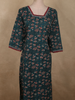 Deep Teal Blue Floral Printed Design Cotton Kurti