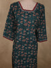 Deep Teal Blue Floral Printed Design Cotton Kurti
