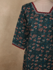 Deep Teal Blue Floral Printed Design Cotton Kurti