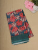 Deep Teal Blue Floral Printed Design Linen Cotton Saree