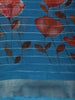 Deep Teal Blue Floral Printed Design Linen Cotton Saree with Zari Border