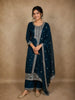 Deep Teal Blue Floral Sequins & Thread Embroidered Design Georgette Palazzo Suit with Dupatta