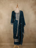 Deep Teal Blue Floral Sequins & Thread Embroidered Design Georgette Palazzo Suit with Dupatta