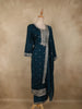 Deep Teal Blue Floral Sequins & Thread Embroidered Design Georgette Palazzo Suit with Dupatta