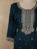 Deep Teal Blue Floral Sequins & Thread Embroidered Design Georgette Palazzo Suit with Dupatta