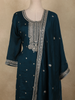 Deep Teal Blue Floral Sequins & Thread Embroidered Design Georgette Palazzo Suit with Dupatta