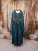 Deep Teal Blue Floral Sequins and Beads Embroidered Design Georgette Indo Western Palazzo Suit with Matching Dupatta