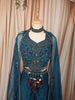 Deep Teal Blue Floral Sequins and Beads Embroidered Design Georgette Indo Western Palazzo Suit with Matching Dupatta