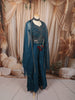 Deep Teal Blue Floral Sequins and Beads Embroidered Design Georgette Indo Western Palazzo Suit with Matching Dupatta