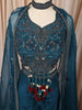 Deep Teal Blue Floral Sequins and Beads Embroidered Design Georgette Indo Western Palazzo Suit with Matching Dupatta