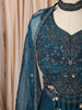 Deep Teal Blue Floral Sequins and Beads Embroidered Design Georgette Indo Western Palazzo Suit with Matching Dupatta