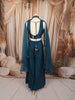 Deep Teal Blue Floral Sequins and Beads Embroidered Design Georgette Indo Western Palazzo Suit with Matching Dupatta