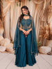Deep Teal Blue Floral Sequins and Beads Embroidered Design Georgette Indo Western Palazzo Suit with Matching Dupatta