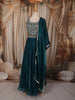 Deep Teal Blue Floral Sequins and Thread Embroidered Design Organza Party Lehenga with Matching Dupatta