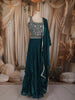 Deep Teal Blue Floral Sequins and Thread Embroidered Design Organza Party Lehenga with Matching Dupatta