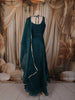 Deep Teal Blue Floral Sequins and Thread Embroidered Design Organza Party Lehenga with Matching Dupatta