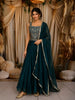 Deep Teal Blue Floral Sequins and Thread Embroidered Design Organza Party Lehenga with Matching Dupatta