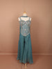 Deep Teal Blue Floral Sequins and Thread Embroidered Design Tissue Organza  Fancy Wear Palazzo Suit  with Matching Choker Dupatta