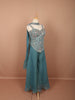 Deep Teal Blue Floral Sequins and Thread Embroidered Design Tissue Organza  Fancy Wear Palazzo Suit  with Matching Choker Dupatta
