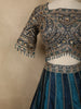 Deep Teal Blue Floral Sequins and Zari Embroidered Design Banarasi Silk Lehenga with Dupatta
