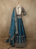 Deep Teal Blue Floral Sequins and Zari Embroidered Design Banarasi Silk Lehenga with Dupatta