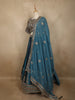 Deep Teal Blue Floral Sequins and Zari Embroidered Design Banarasi Silk Lehenga with Dupatta