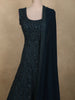 Deep Teal Blue Floral Thread Embroidered Design Chiffon Gown with Dupatta