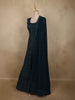 Deep Teal Blue Floral Thread Embroidered Design Chiffon Gown with Dupatta