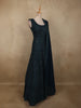 Deep Teal Blue Floral Thread Embroidered Design Chiffon Gown with Dupatta