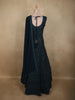 Deep Teal Blue Floral Thread Embroidered Design Chiffon Gown with Dupatta
