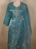 Deep Teal Blue Floral Thread Embroidered Design Organza Palazzo Suit