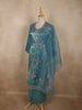 Deep Teal Blue Floral Thread Embroidered Design Organza Palazzo Suit