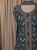Deep Teal Blue Floral Thread Embroidered Design Satin Palazzo Suit with Dupatta