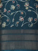 Deep Teal Blue Floral Vine Printed Design Mixed Cotton Saree