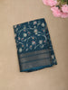 Deep Teal Blue Floral Vine Printed Design Mixed Cotton Saree