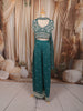 Deep Teal Blue Floral Vine Sequins and Beads Embroidered Design Tissue Party Wear Indo Western Palazzo Suit with Matching Choker Dupatta