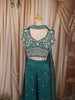 Deep Teal Blue Floral Vine Sequins and Beads Embroidered Design Tissue Party Wear Indo Western Palazzo Suit with Matching Choker Dupatta