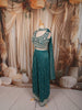 Deep Teal Blue Floral Vine Sequins and Beads Embroidered Design Tissue Party Wear Indo Western Palazzo Suit with Matching Choker Dupatta