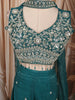 Deep Teal Blue Floral Vine Sequins and Beads Embroidered Design Tissue Party Wear Indo Western Palazzo Suit with Matching Choker Dupatta