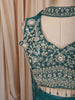 Deep Teal Blue Floral Vine Sequins and Beads Embroidered Design Tissue Party Wear Indo Western Palazzo Suit with Matching Choker Dupatta