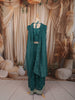 Deep Teal Blue Floral Vine Sequins and Beads Embroidered Design Tissue Party Wear Indo Western Palazzo Suit with Matching Choker Dupatta