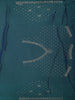 Deep Teal Blue Floral Vine Stone Embellished Design Organza Party Wear Saree with Scalloped Border
