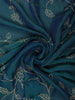 Deep Teal Blue Floral Vine Stone Embellished Design Organza Party Wear Saree with Scalloped Border