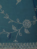 Deep Teal Blue Floral Vine Stone Embellished Design Organza Party Wear Saree with Scalloped Border