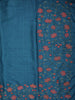 Deep Teal Blue Floral Vine Thread Embroidered Design Pure Tussar Silk Fancy Saree with Thread Work Border