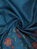 Deep Teal Blue Floral Vine Thread Embroidered Design Pure Tussar Silk Fancy Saree with Thread Work Border